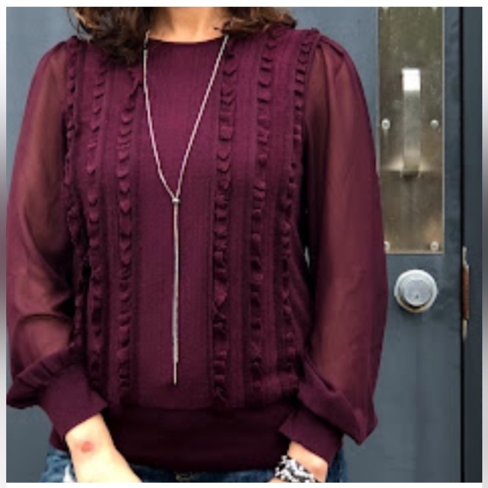 White House Black Market Ruffle Plum Sweater | Size Small